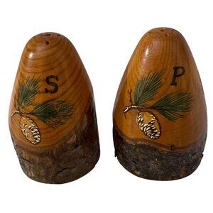 Wood Salt & Pepper Shakers w/plug from Porcupine Mountains Michigan Vintage